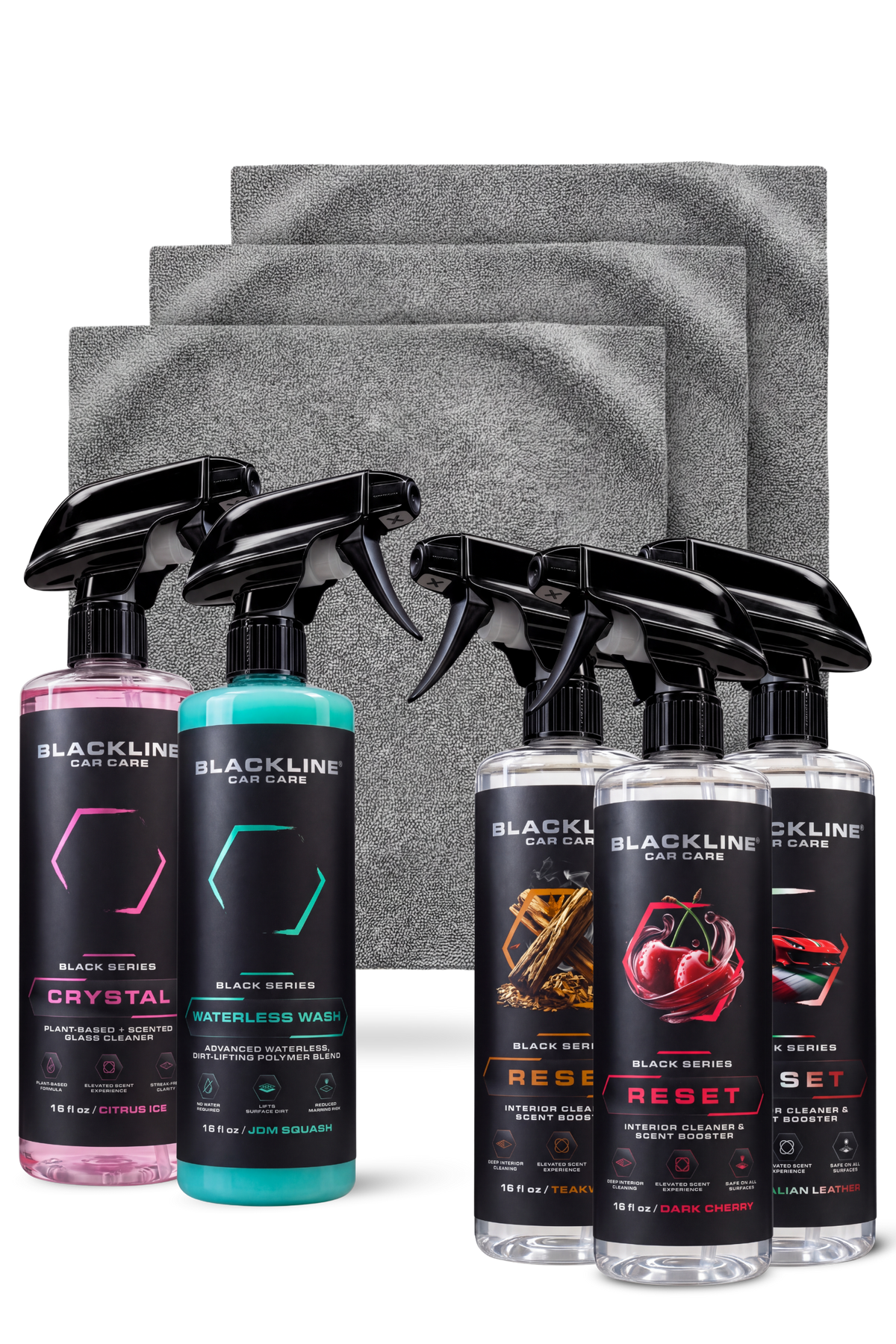 Blackline Reset Rich scented interior cleaner new customer bundle on dark background