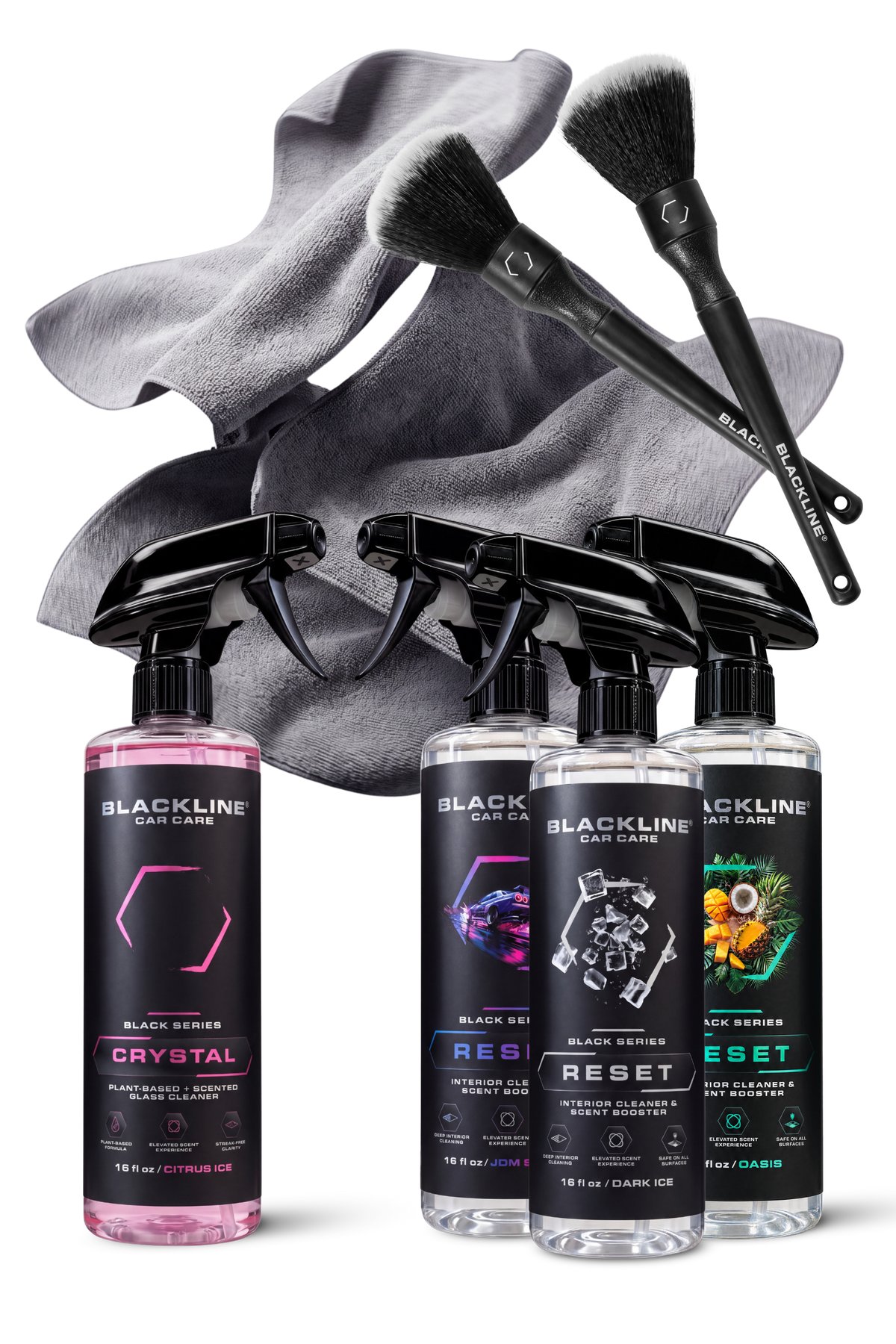 Blackline Reset Fresh scented interior cleaner new customer bundle on dark background