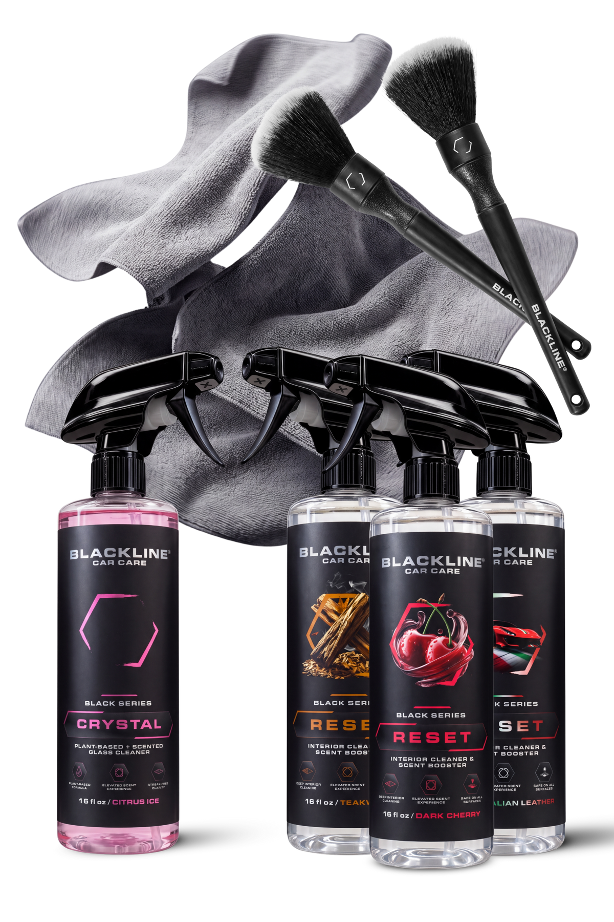 Blackline Reset Rich scented interior cleaner new customer bundle on dark background