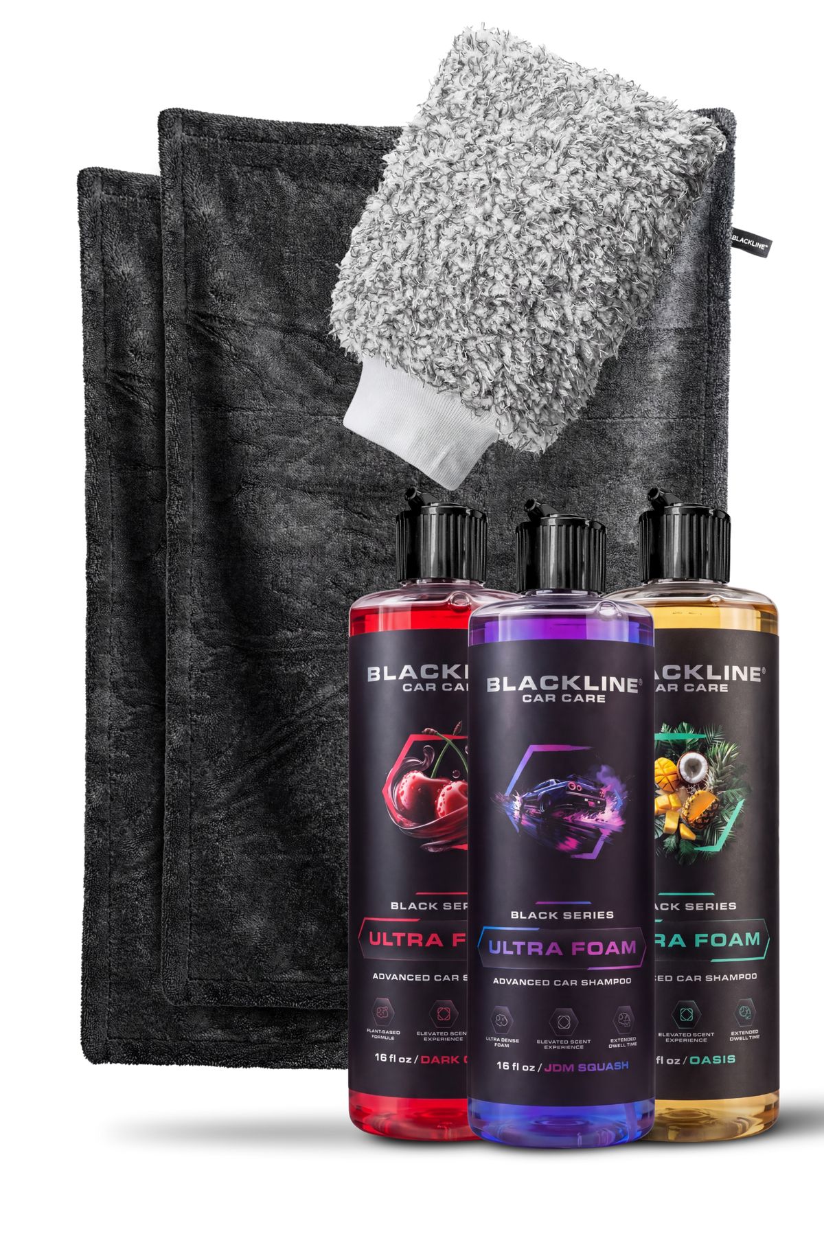 Blackline #1 Rated Viral Drying Towel new customer bundle in Carbon colorway with Sweet Reset cleaner on dark background