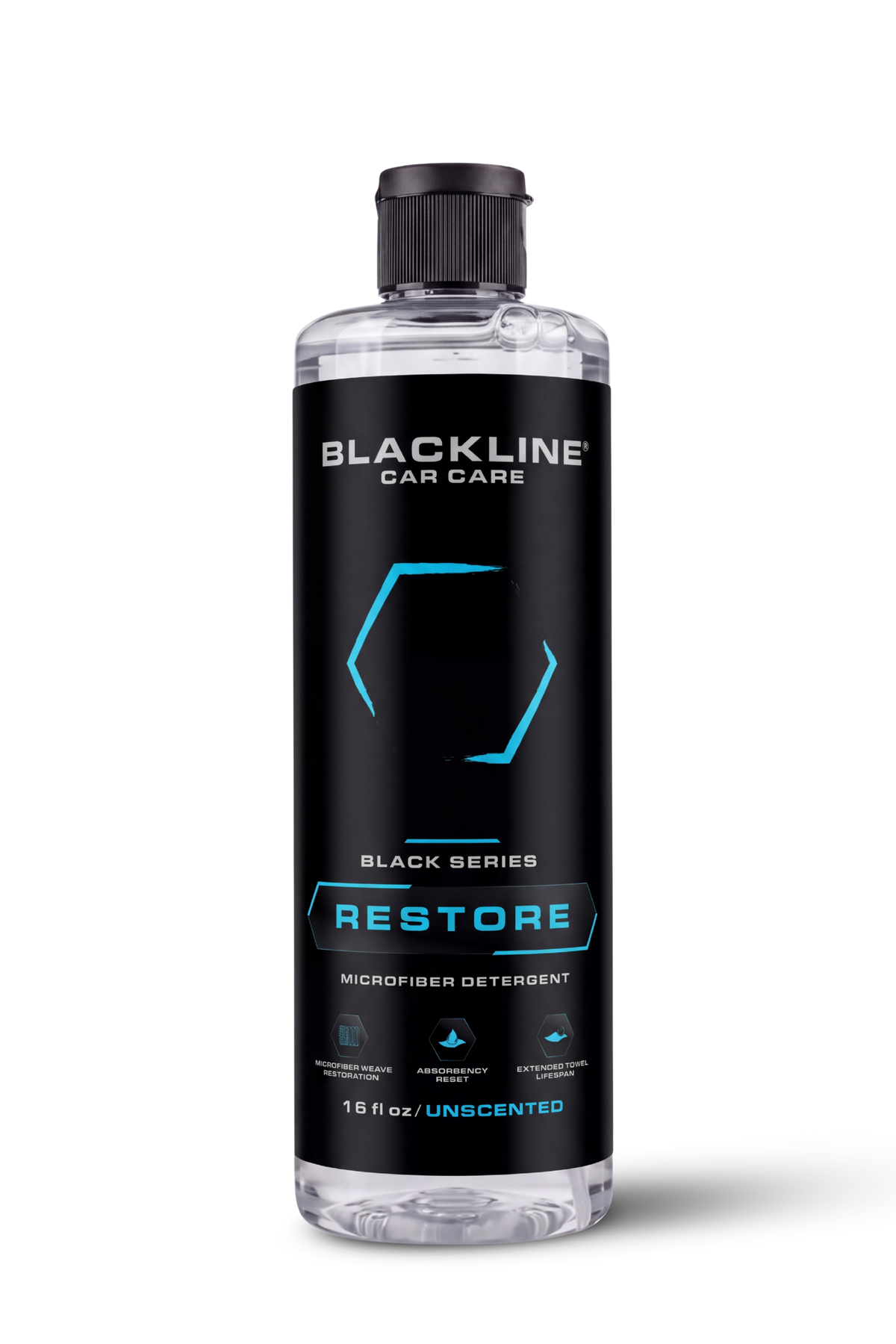 Blackline Restore Microfiber Detergent 16oz black bottle for washing microfiber towels