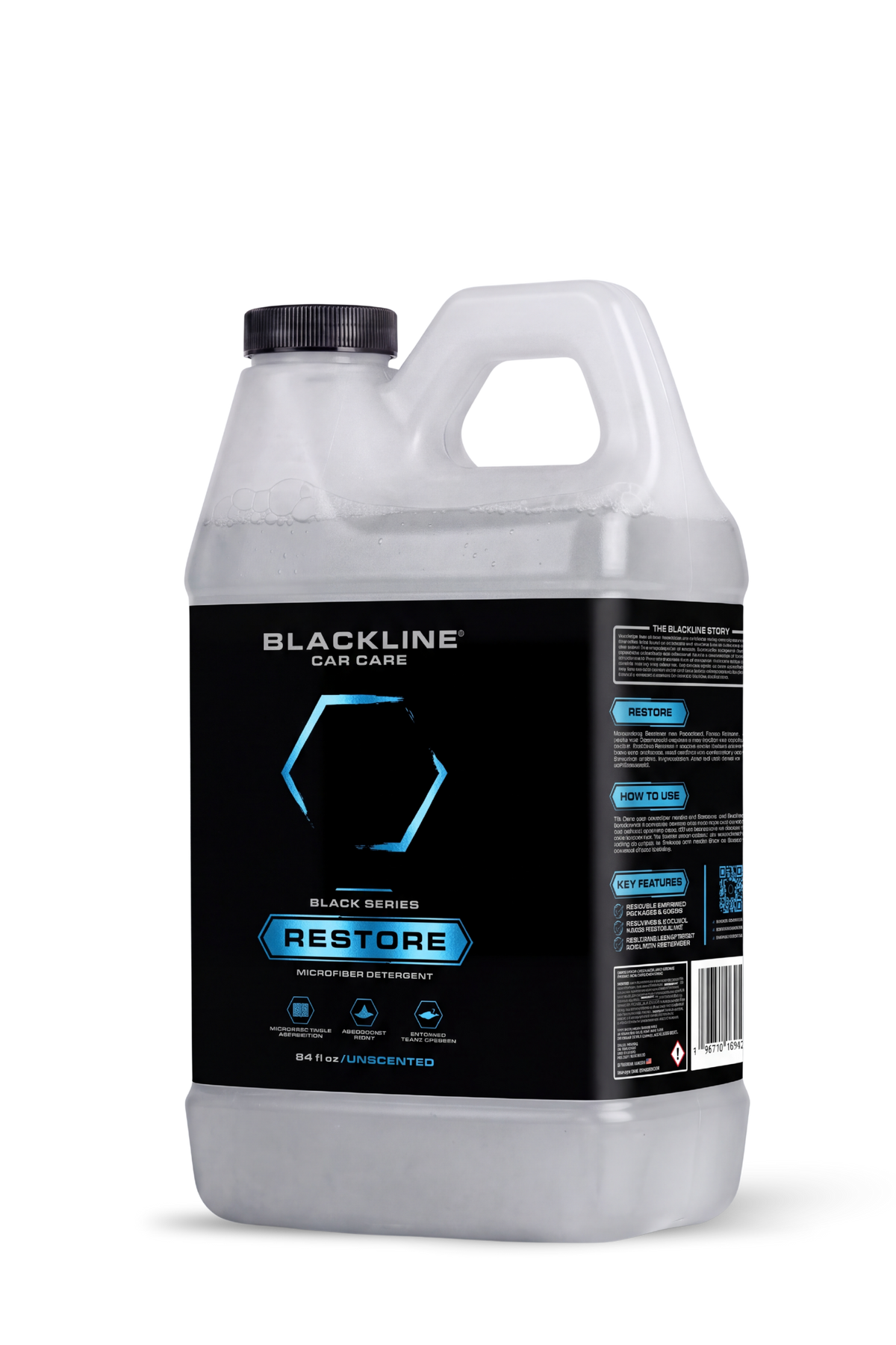 Blackline Restore Microfiber Detergent 64oz large black bottle for washing microfibers