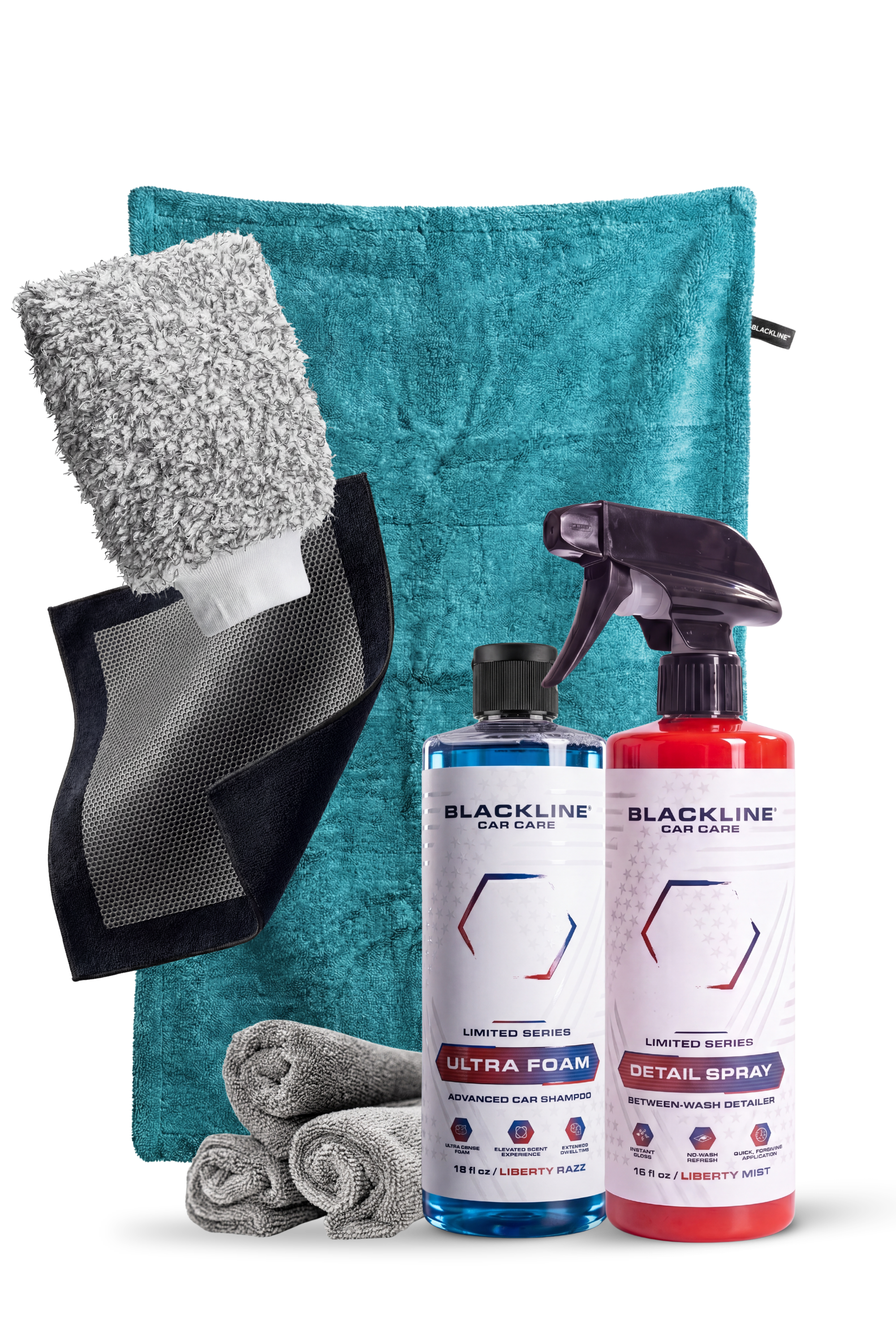 Blackline Ultra Foam Full Experience bundle in Liberty Razz scent, 16oz, with bottle, foam cannon, hose, and full kit.