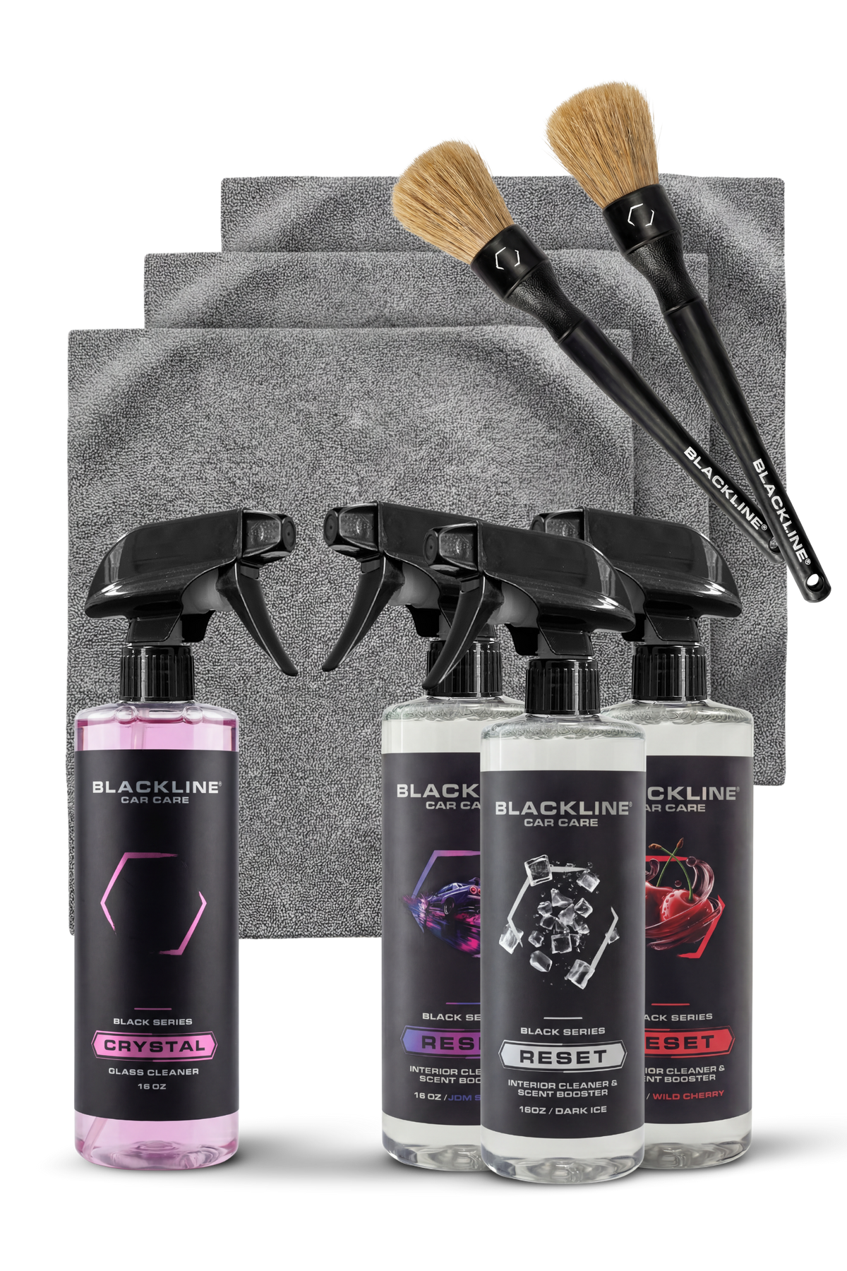 Blackline Reset 3-Pack Vibes Bundle in Bold scents — three interior cleaner spray bottles.