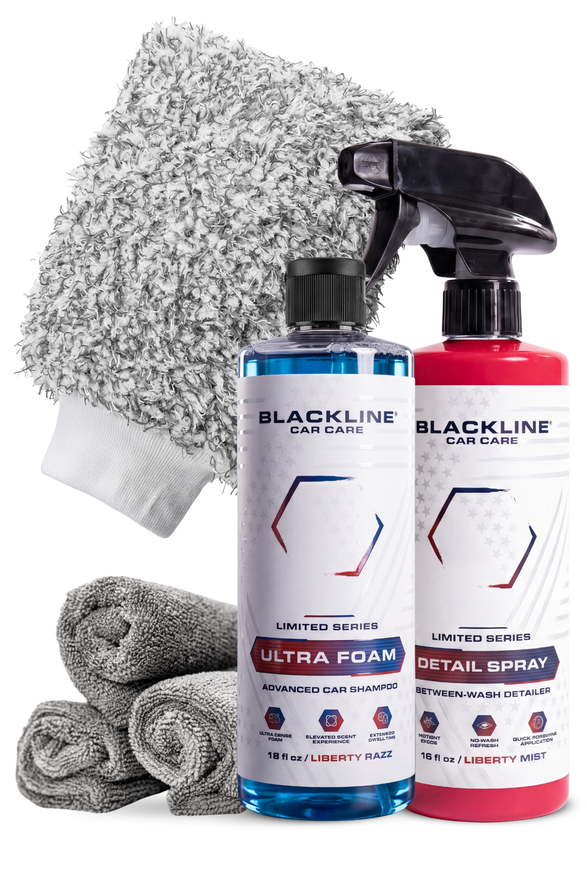 Blackline Limited Edition Liberty Mist Detail Spray Full Experience bundle with spray bottle and detailing accessories.