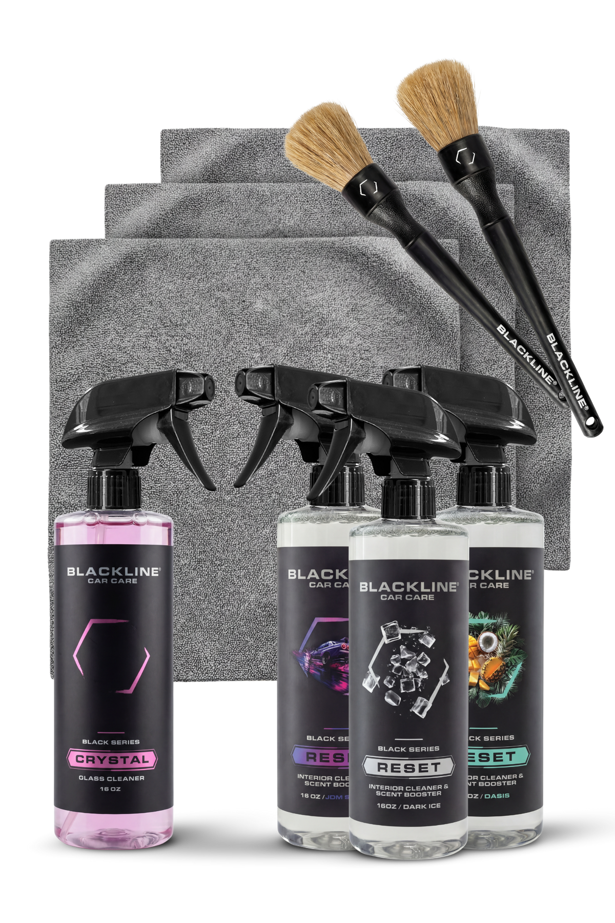 Blackline Reset 3-Pack Vibes Bundle in Fresh scents — three interior cleaner spray bottles.