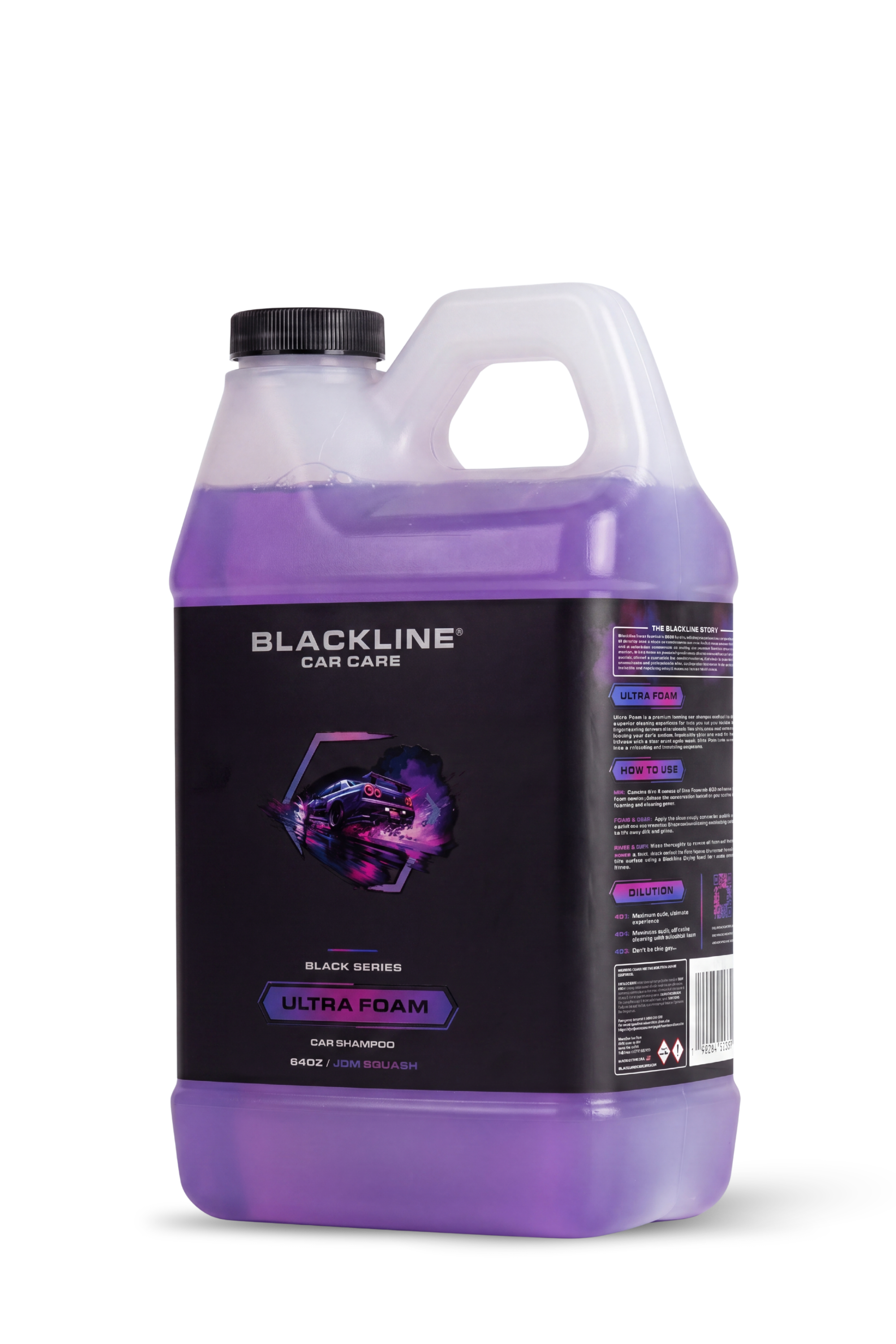 Blackline Ultra Foam car shampoo in JDM Squash scent, 64oz refill bottle.