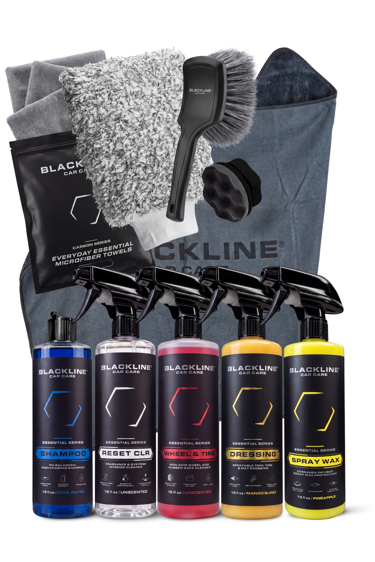 Blackline Complete Wash Kit product render with updated black label packaging showing full kit lineup