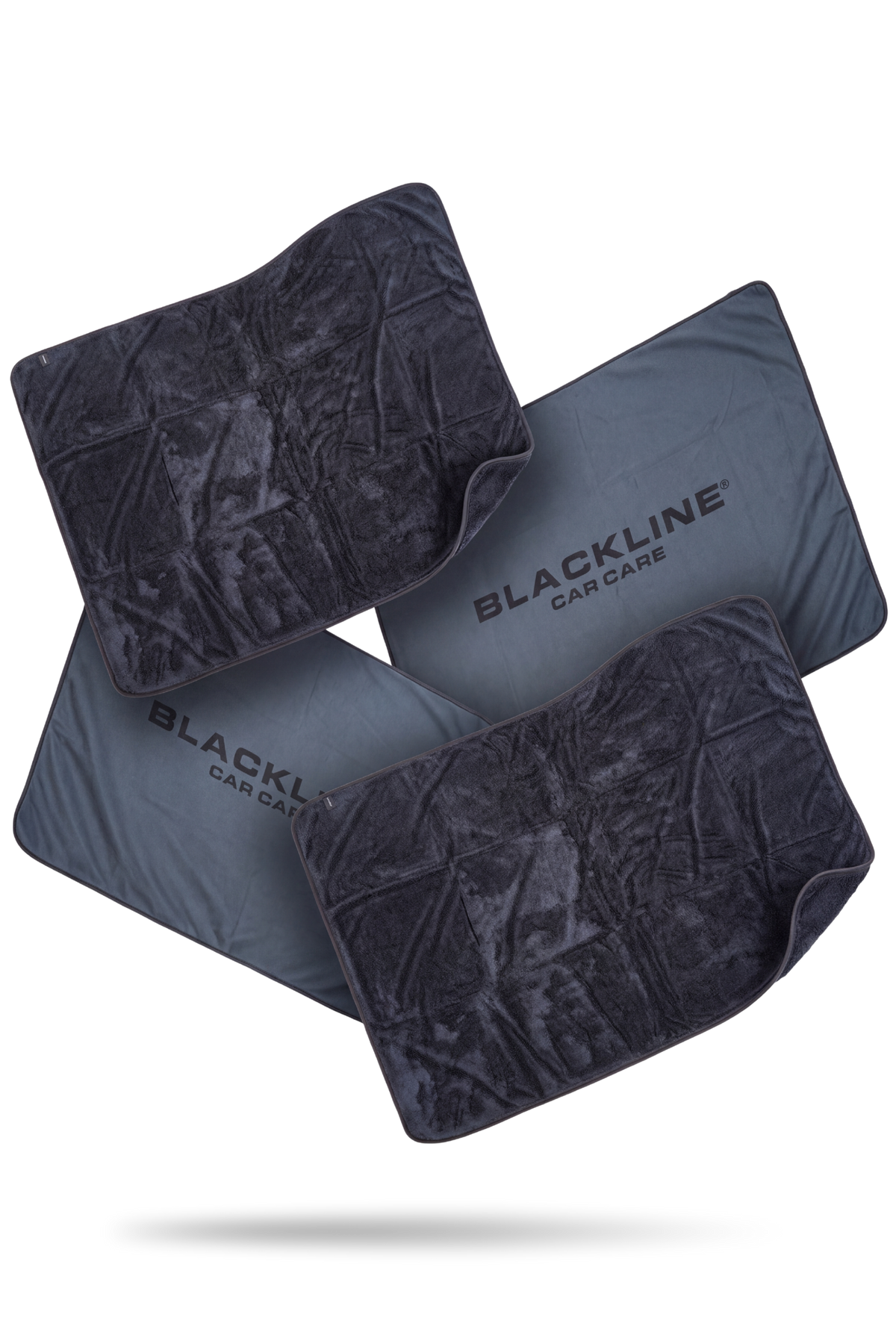 Blackline zero-streak drying towel product render with new black label packaging
