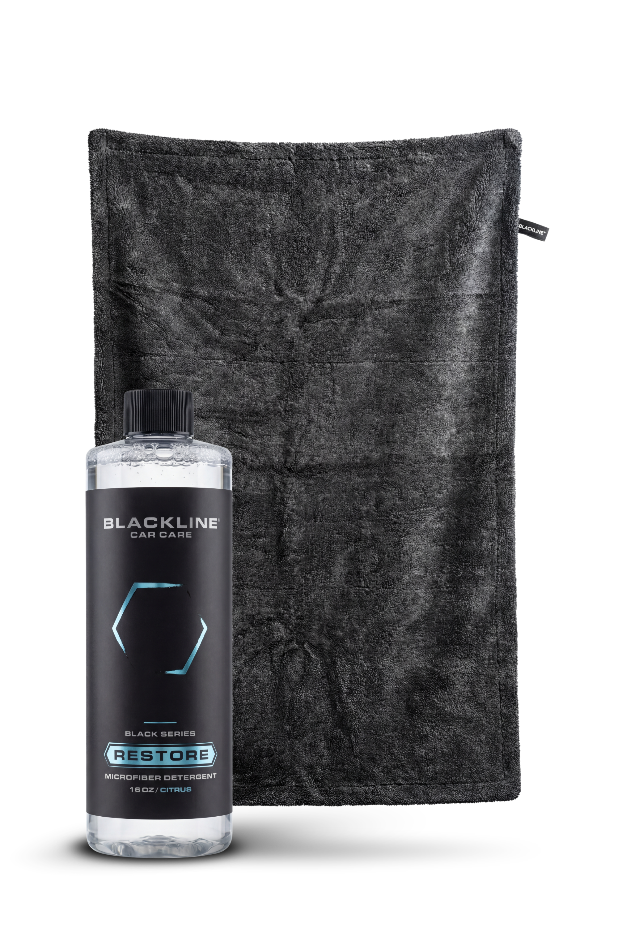 Blackline Restore Microfiber Detergent 16oz bottle on a white background.