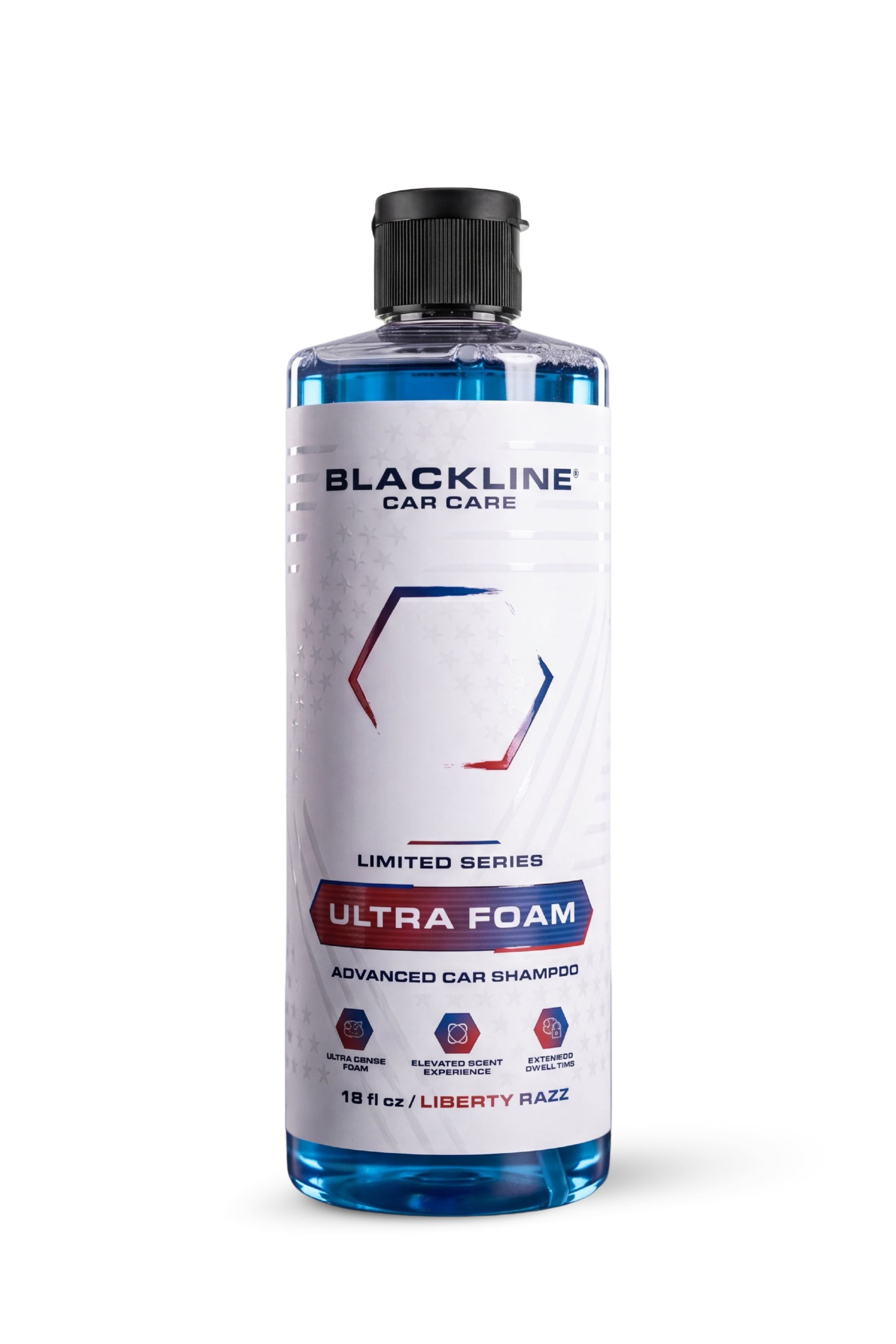 Blackline Ultra Foam car shampoo promotional listing image showing product packaging and scent variants.