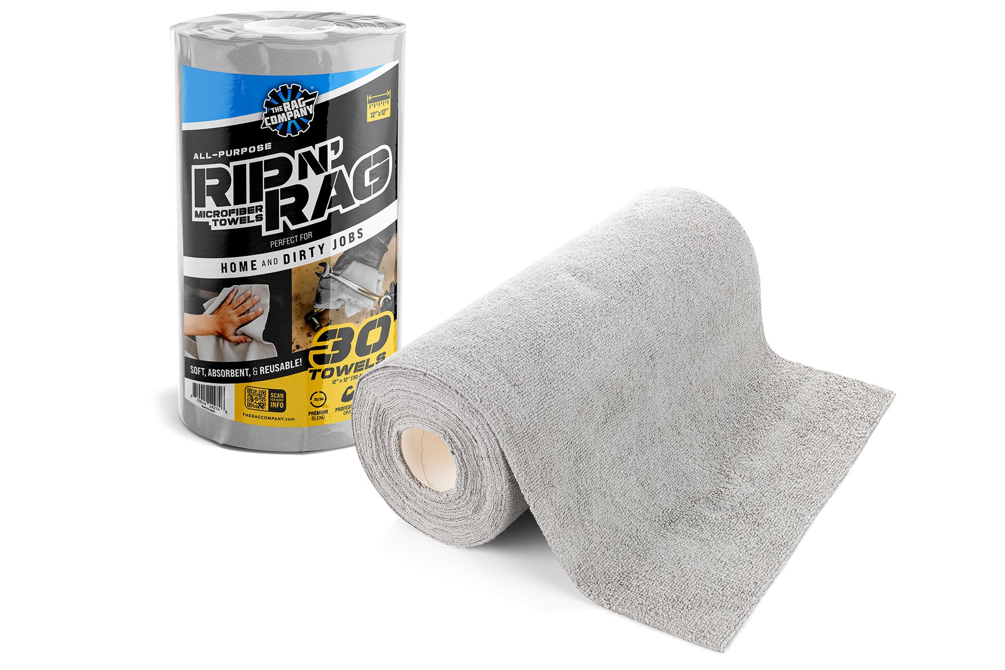Rip N' Rag - Multipurpose Microfiber Towels - 12in x 12in - Ice Grey - 30 Count